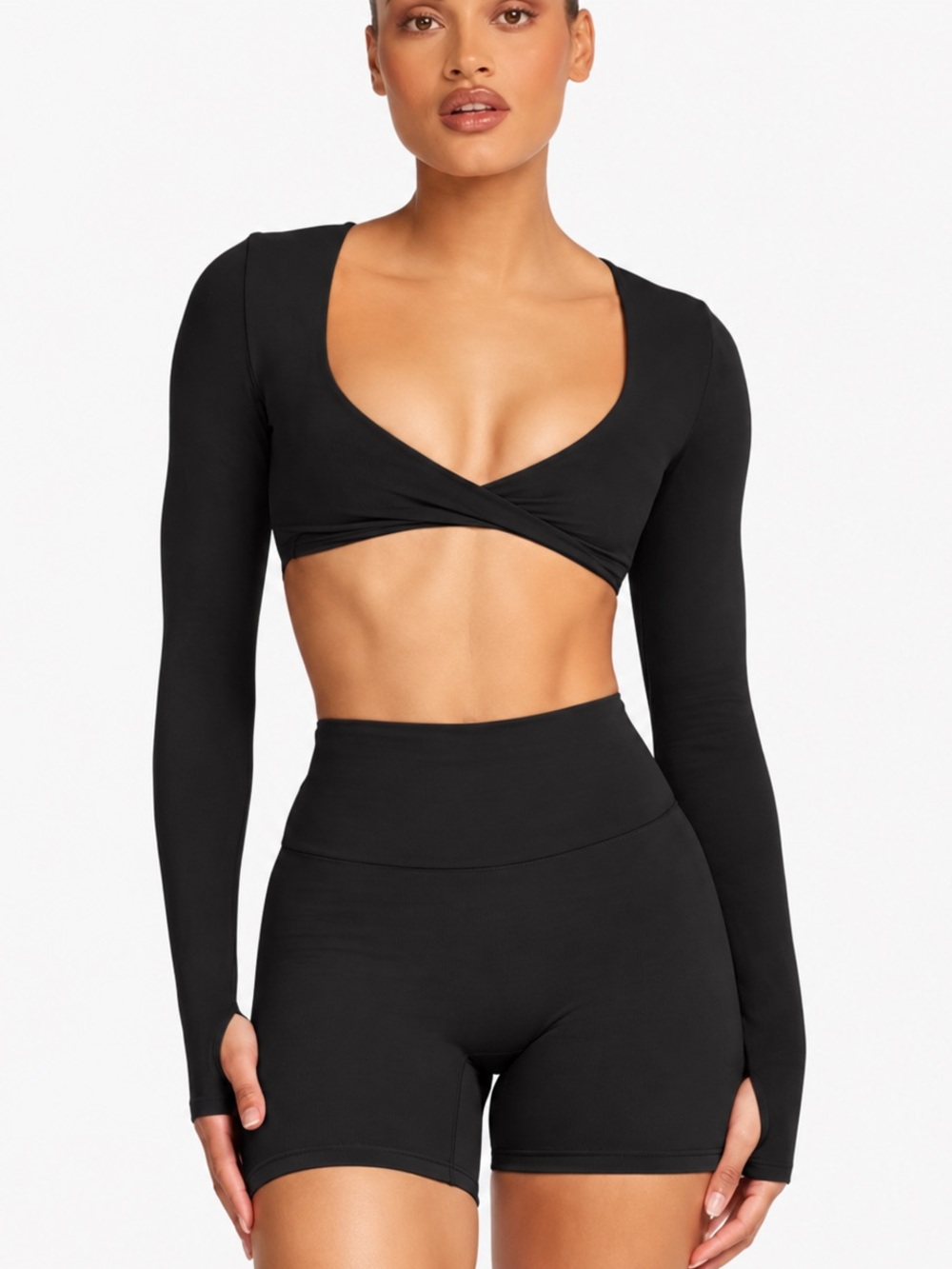 CSB Serenity Twist Crop Long Sleeve Black